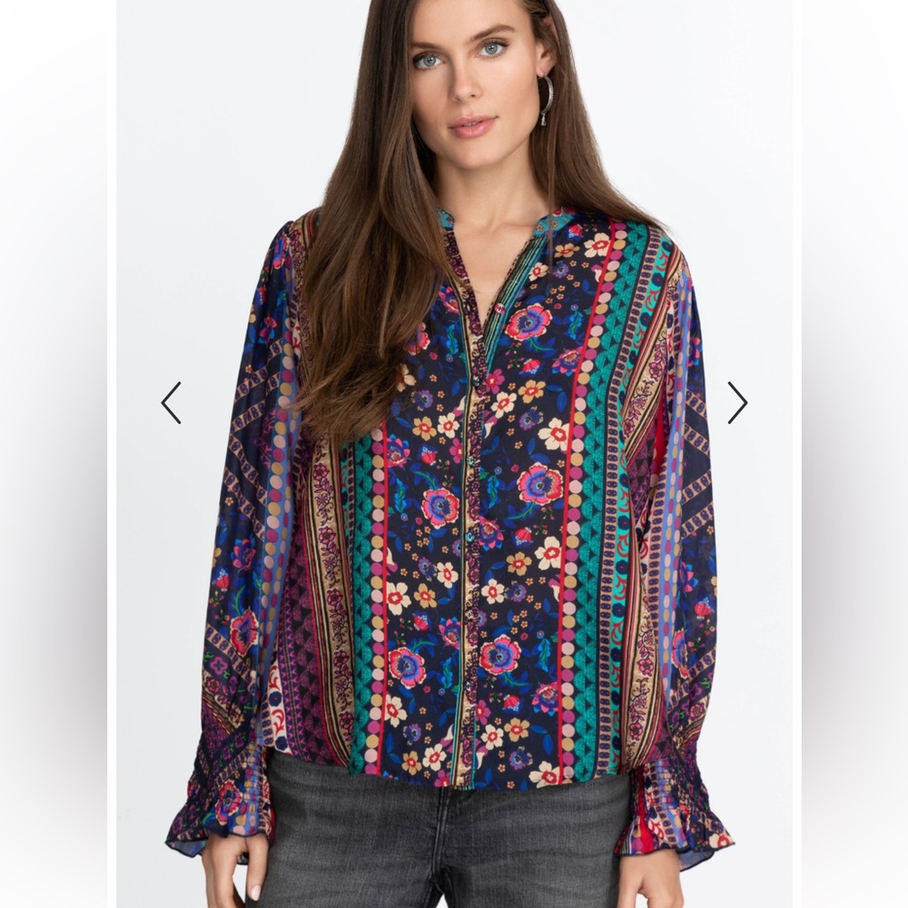 Johnny Was Cruz Tamisha Silk Blouse Size XS